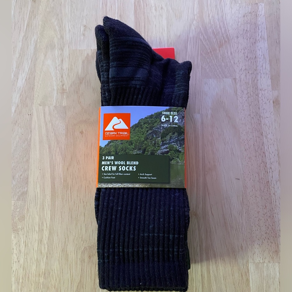 Ozark Trail Men's Merino Wool Blend Socks, 3-Pack